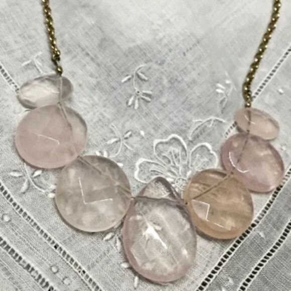 NATURAL Rose Quartz large FACETED gemstones on sterling silver Runway Necklace - Picture 1 of 7